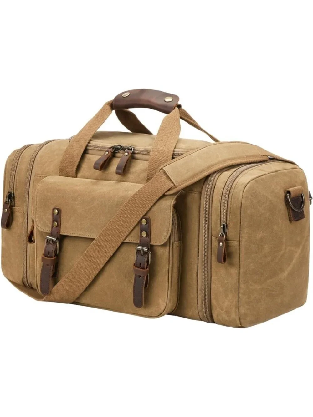 Spacious 50L Waxed Canvas Duffel Bag in Khaki - Durable Travel & Gym Tote